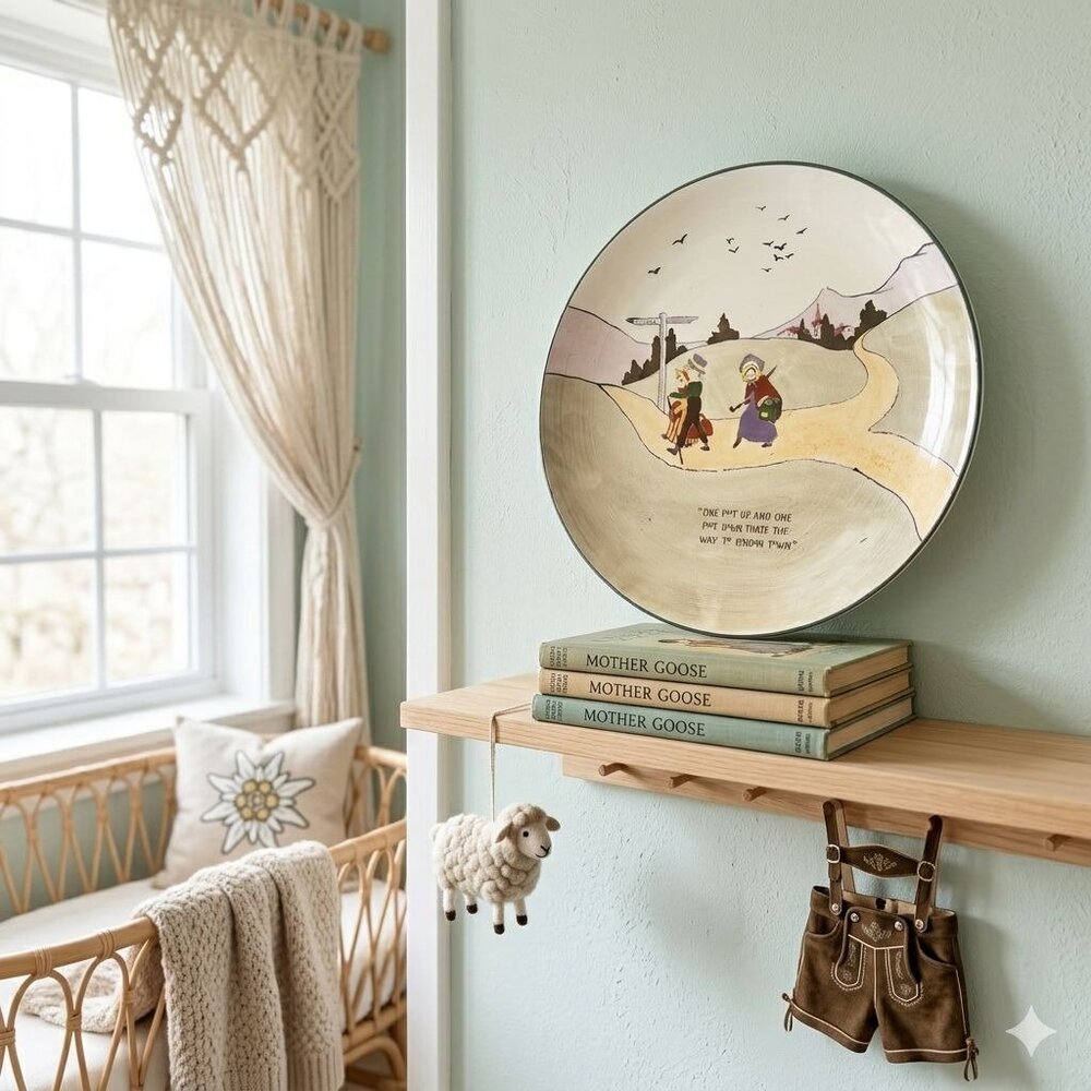 Vintage Austrian Ceramic Nursery Plate - "London Town" Mother Goose Rhyme